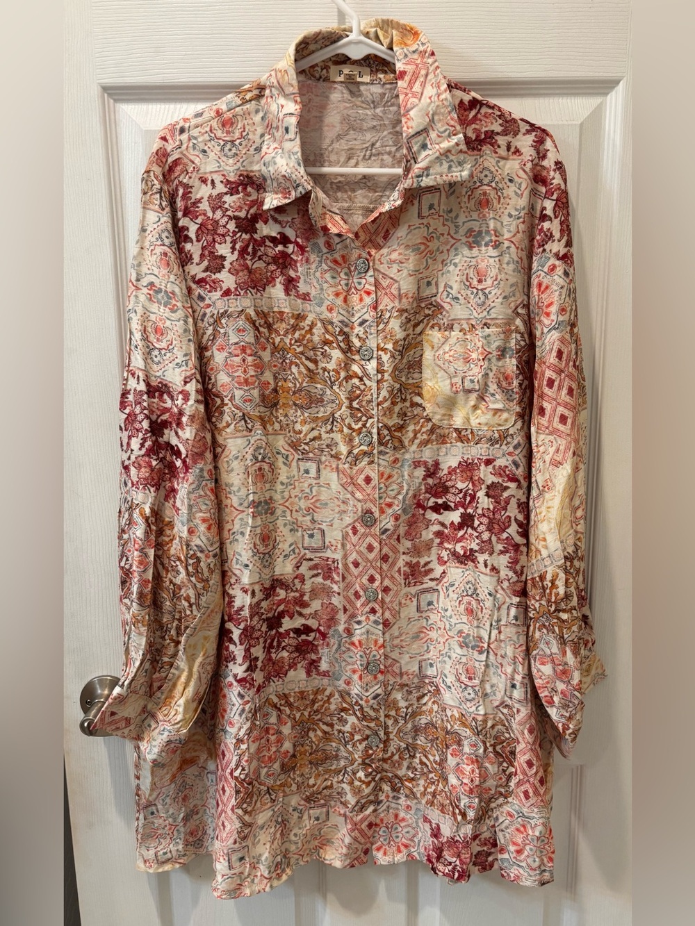POL Long Woven Patchwork Shirt/ Shirt Dress- Oversized